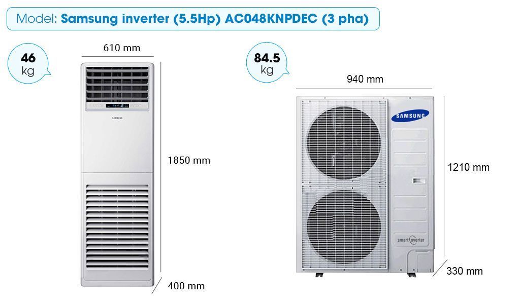kich thuoc may lanh tu dung samsung inverter 5 5hp ac048knpdec 3 pha